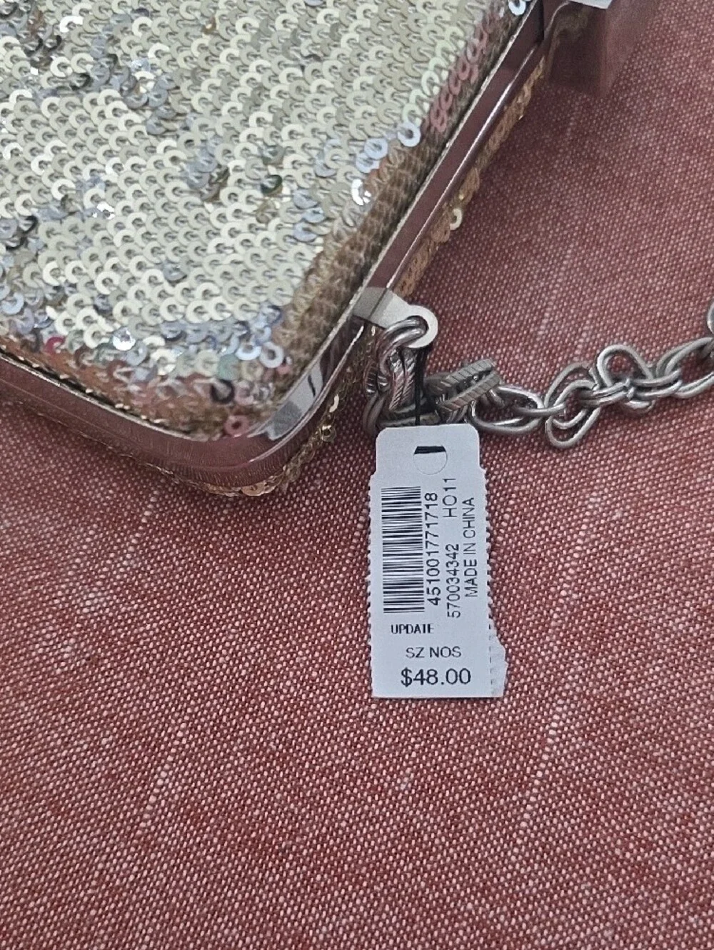 White House Black Market Gold Sequin Chain Clutch - Picture 8 of 10